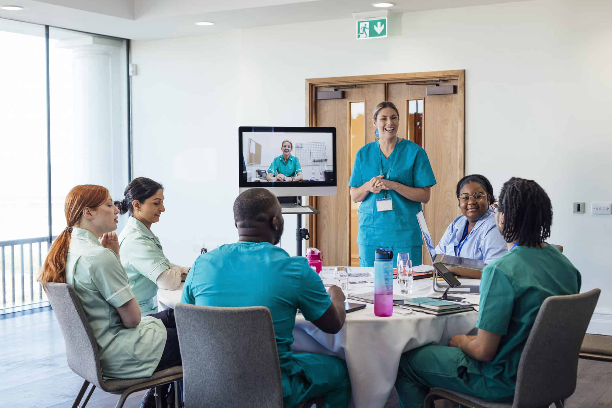 Healthcare professionals discussing their work.